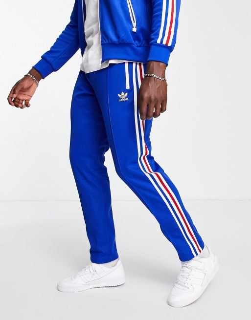 adidas Originals three stripe Beckenbauer sweatpants in royal blue