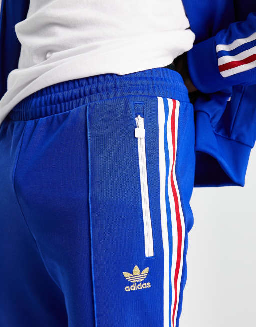 adidas Originals three stripe Beckenbauer sweatpants in royal blue