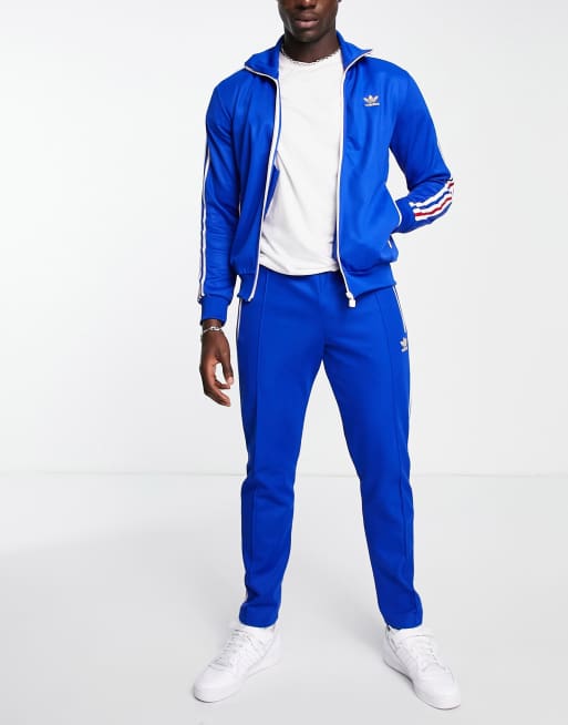 adidas Originals three stripe Beckenbauer sweatpants in royal blue