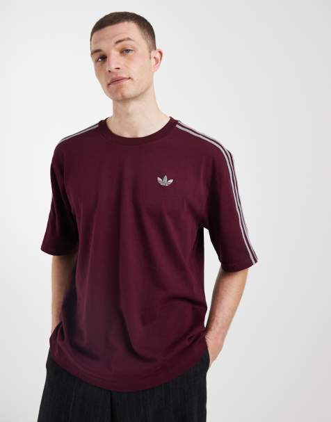 adidas Originals three stripe boxy t-shirt in burgundy - view 1