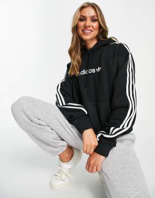 Adidas Originals Three Stripe Boyfriend Fit Hoodie In Black ModeSens