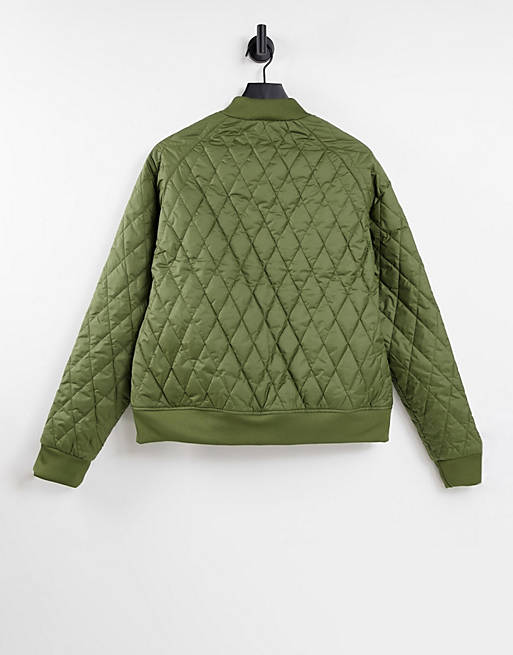 Coats & Jackets adidas Originals three stripe boyfriend quilted zip through track jacket  in khaki 