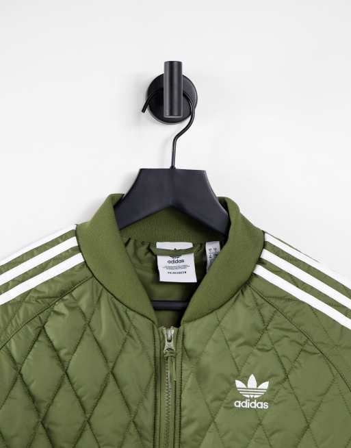 adidas Originals three stripe boyfriend quilted zip through track jacket in  khaki