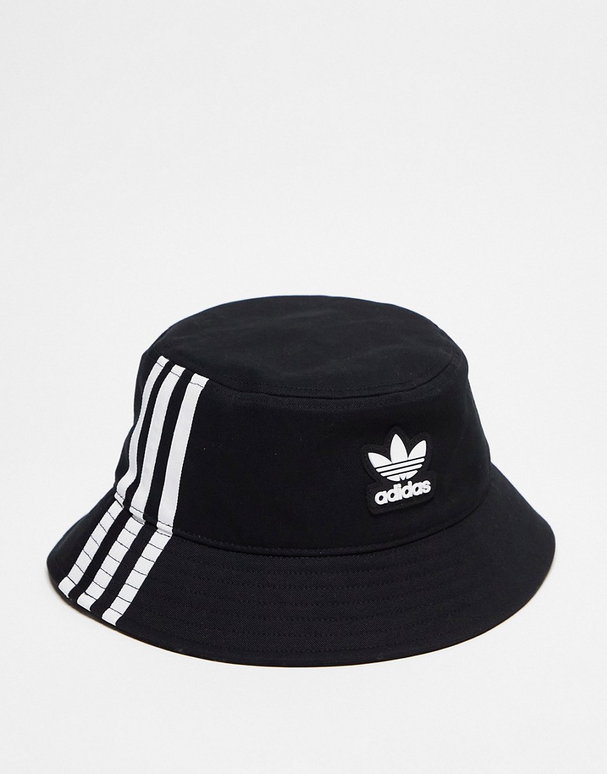adidas Originals three stripe bucket hat in brown-Black