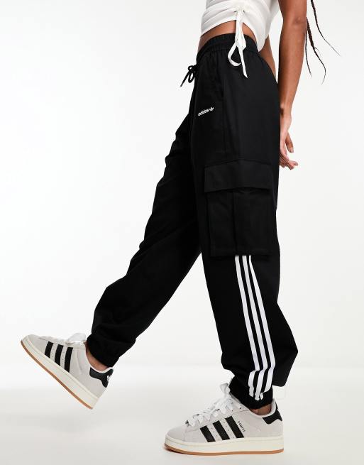 adidas Originals three stripe cargo pants in black