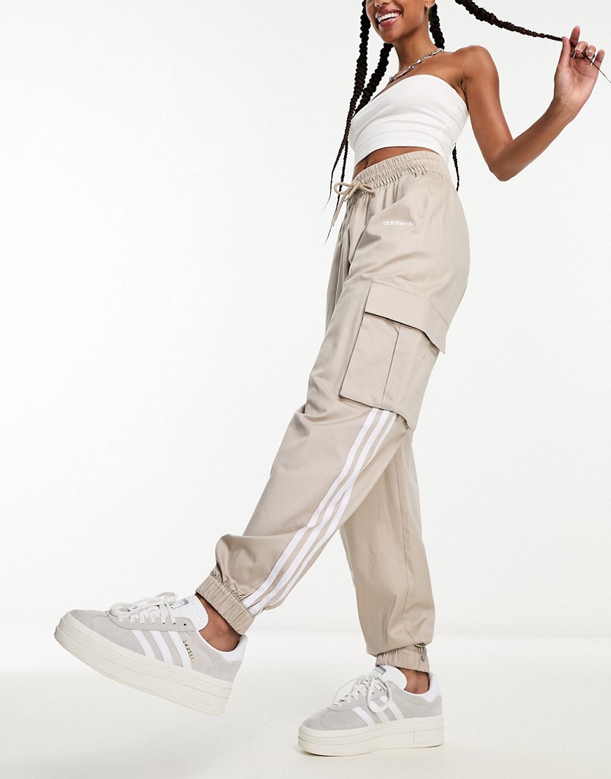 adidas Originals three stripe cargo pants in wonder beige-Neutral
