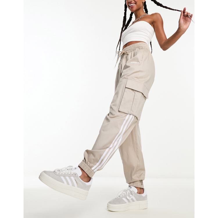 adidas Originals three stripe cargo pants in wonder beige