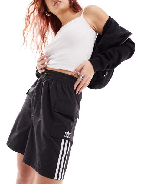 adidas Originals three stripe cargo shorts in black - view 1
