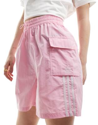 adidas Originals three stripe cargos shorts in pink