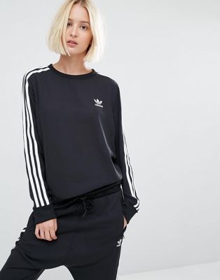 adidas Originals Three Stripe Chiffon Sweatshirt-Black