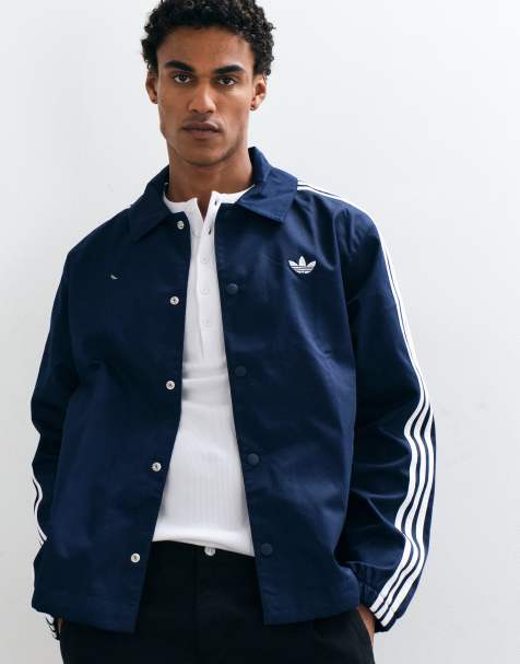adidas Originals three stripe coach jacket in navy - view 1