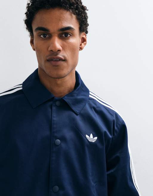 adidas Originals three stripe coach jacket in navy, 2 of 5