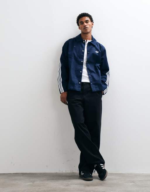 adidas Originals three stripe coach jacket in navy, 3 of 5