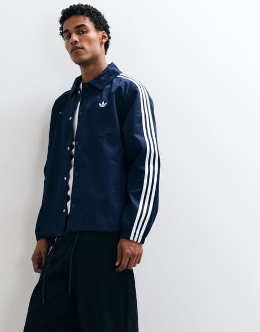 adidas Originals three stripe coach jacket in navy, 4 of 5