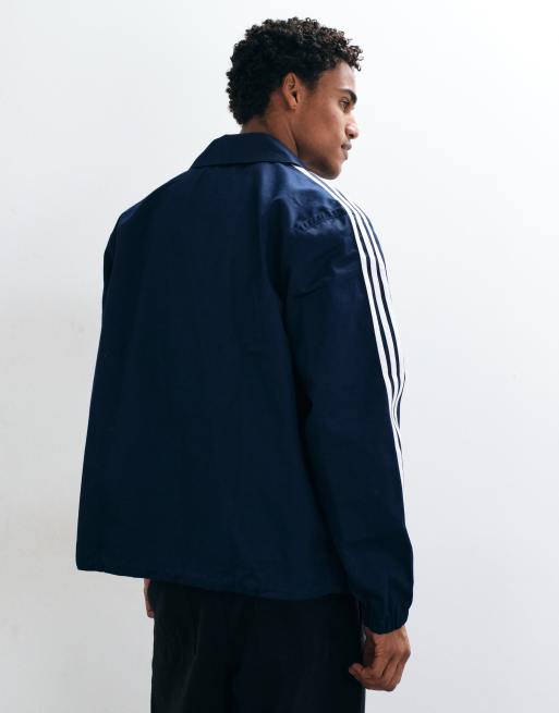 adidas Originals three stripe coach jacket in navy, 5 of 5