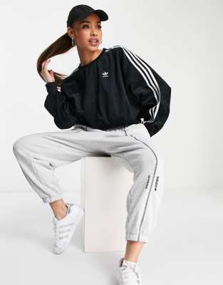 adidas grey three stripe sweatshirt