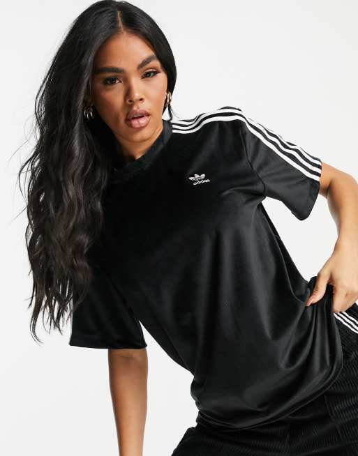 hardware Thicken Oceanien adidas Originals three stripe corduroy t-shirt in black | ASOS