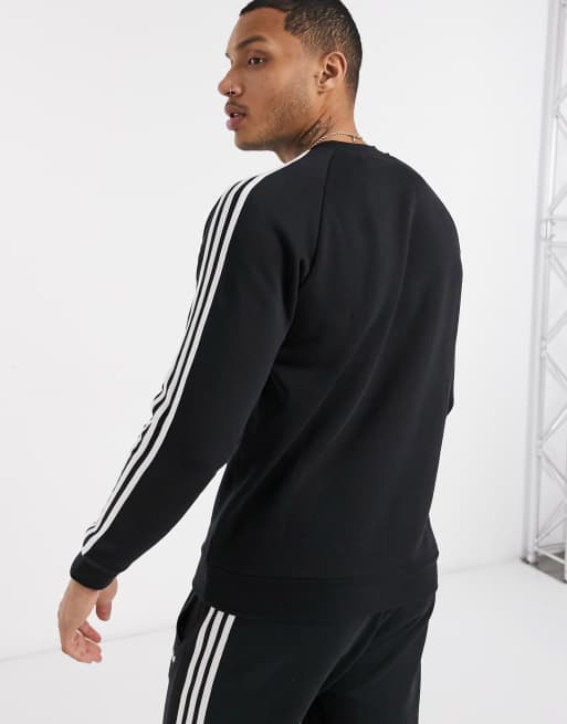 Adidas originals three stripe crew neck sweat in black new arrivals