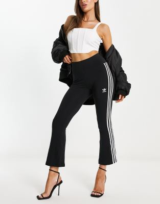 adidas Originals three stripe crop flare leggings in black