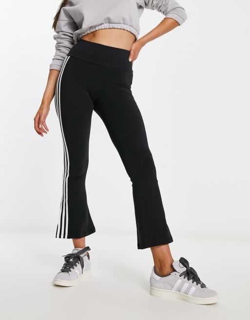 adidas Originals three stripe crop flare leggings in black