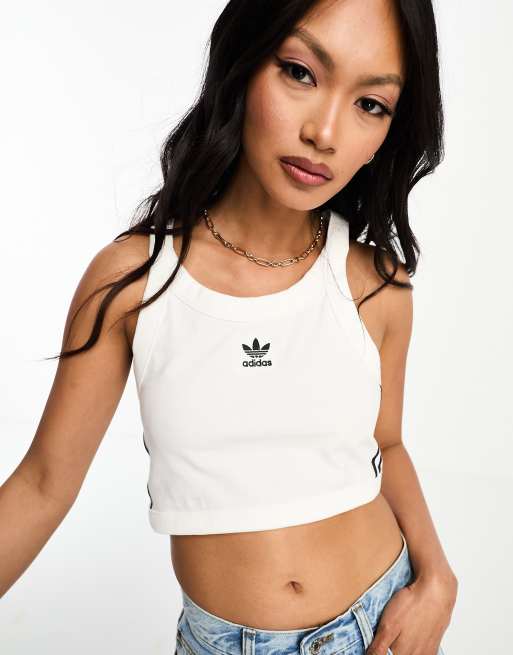 adidas Originals three stripe crop singlet in white