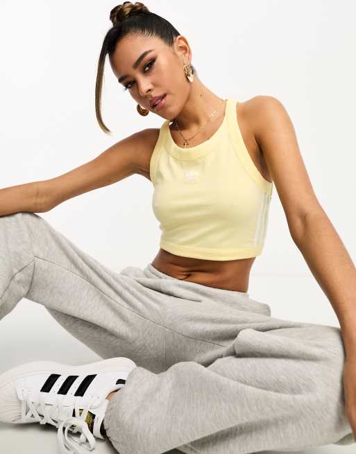 med tiden Fancy kjole Betinget adidas Originals three stripe crop tank top in yellow | ASOS