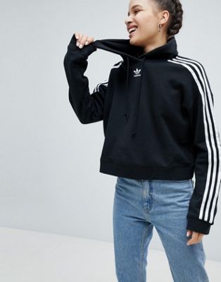 adidas Originals three stripe cropped hoody in black | ASOS