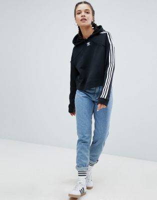 adidas originals three stripe cropped hoodie in green