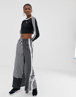 adidas originals three stripe cropped long sleeve top in black