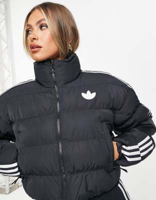 Adidas originals three stripe padded jacket clearance in black