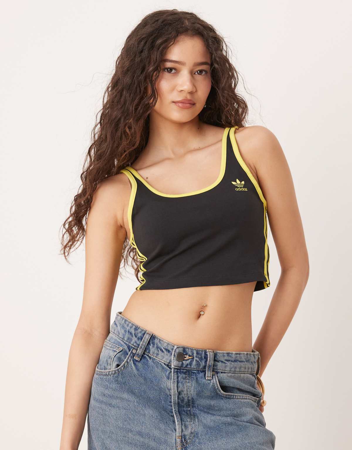 adidas Originals three stripe cropped vest in black and yellow