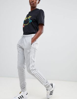 adidas originals three stripe cuffed sweat pants in grey