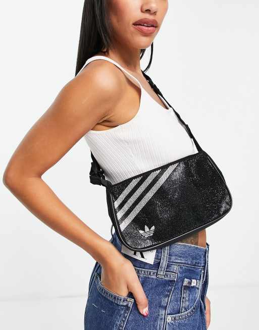 adidas Originals three stripe cyrstal handbag in black