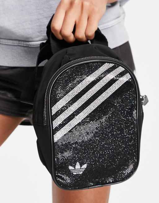 adidas Originals three stripe cyrstal mini backpack in black