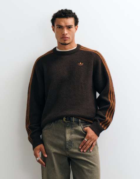 adidas Originals three stripe fluffy knit sweater in aurora coffee - view 1