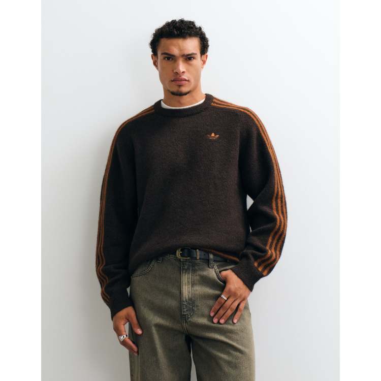 adidas Originals three stripe fluffy knit sweater in aurora coffee
