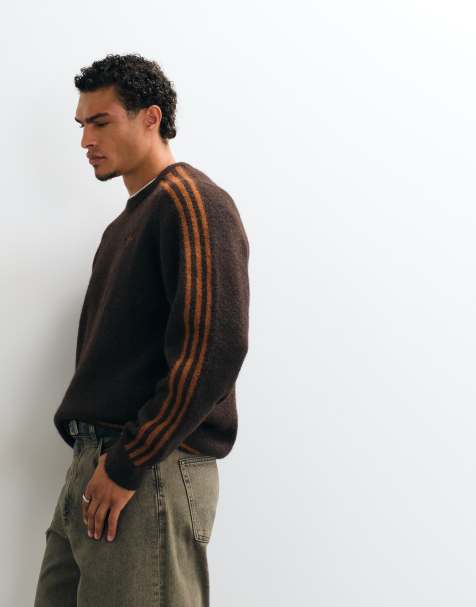 adidas Originals three stripe fluffy knit sweater in aurora coffee - view 1