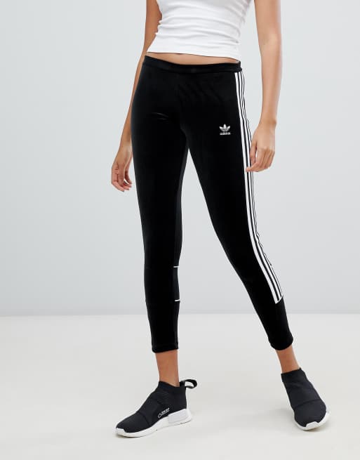 Adidas originals 3 shop stripes trefoil velvet leggings