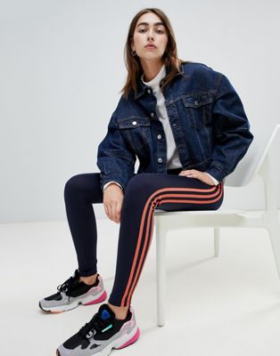 adidas originals three stripe leggings in blue and orange