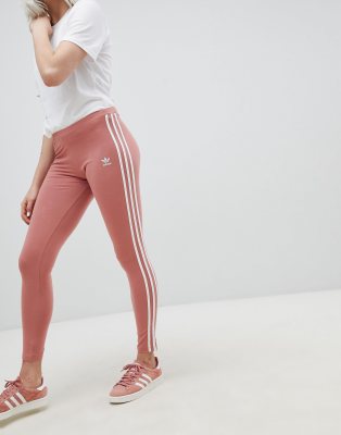 adidas training three stripe leggings in dark pink