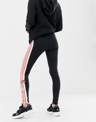 adidas originals three stripe leggings with vintage logo in black