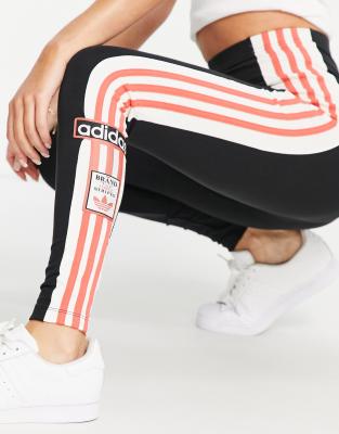 adidas originals three stripe leggings with vintage logo in black