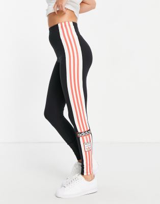 adidas originals three stripe leggings with vintage logo in black