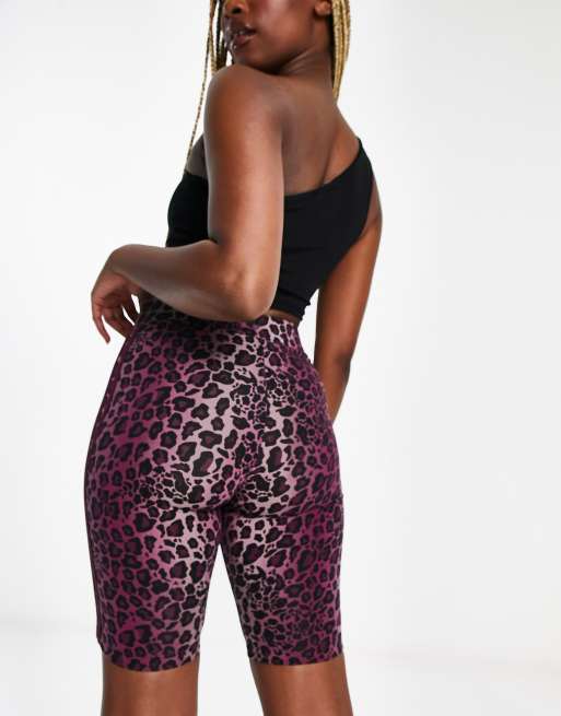 adidas Originals three stripe leopard print leggings in burgundy