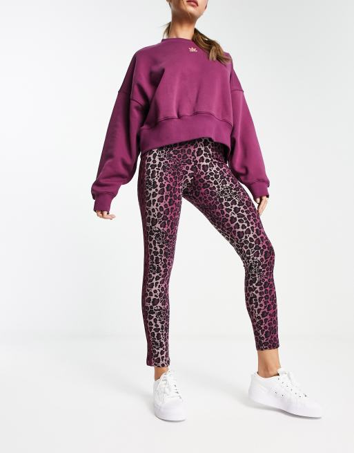 adidas Originals stripe leopard print leggings burgundy | ASOS