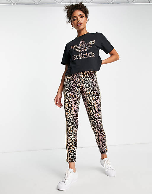 ASOS beige and adidas in Originals three black print stripe | magic leopard leggings