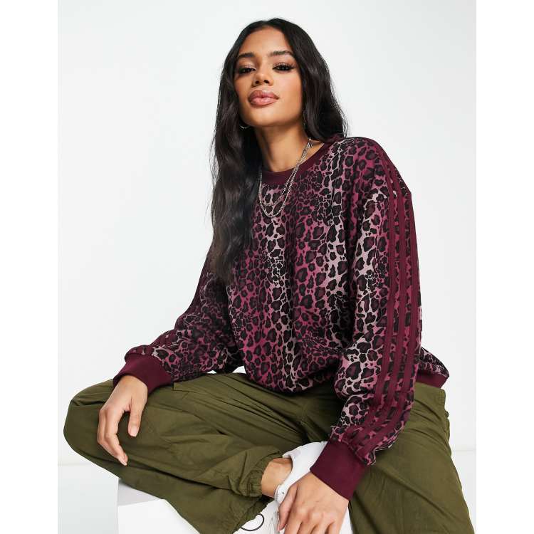 adidas Originals Plus all over leopard print sweater in brown