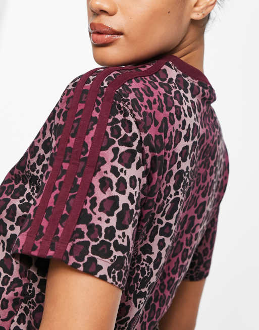 adidas Originals three stripe leopard print t-shirt in