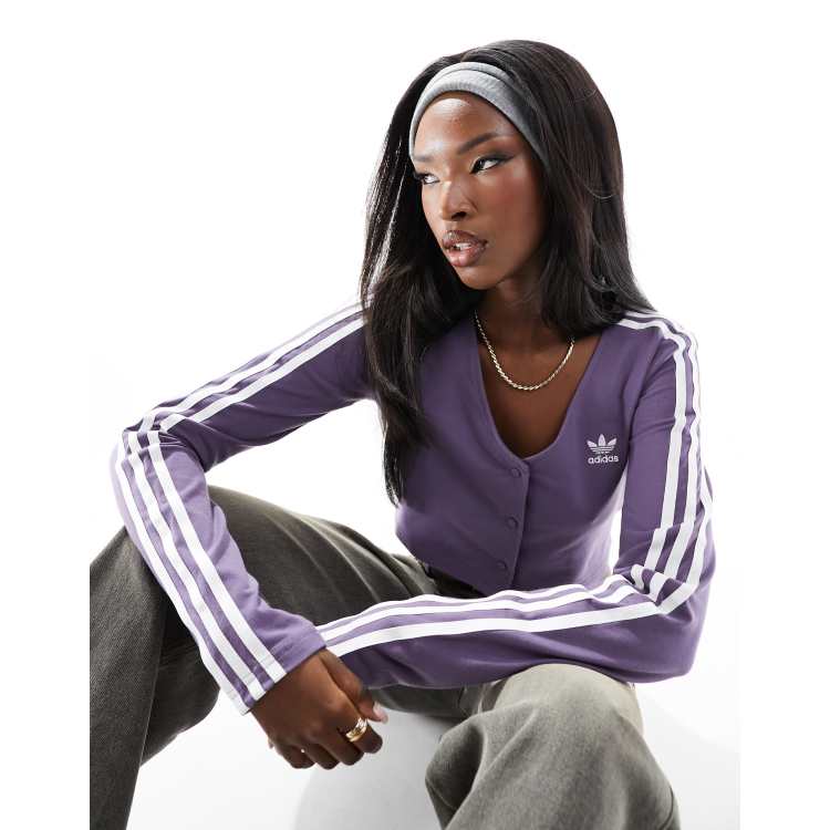 adidas Originals three stripe long sleeve crop top in purple ASOS