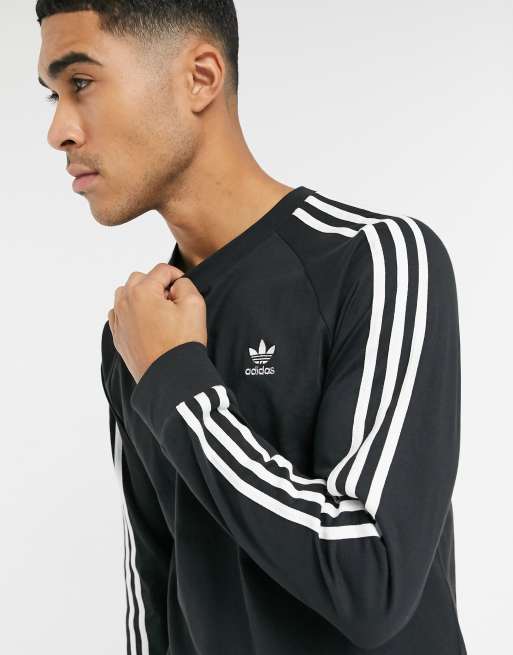 adidas Originals three stripe long sleeve t shirt in black